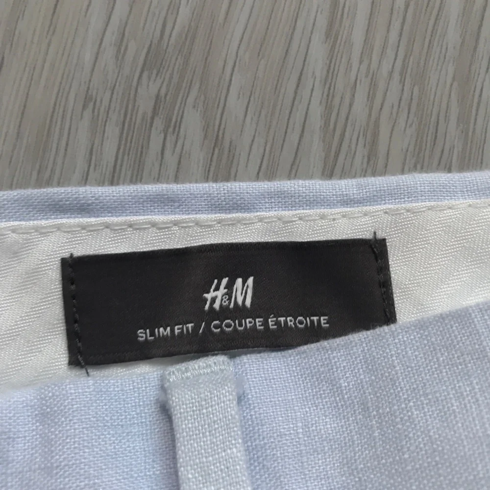 H&M LINEN BLUE DRESS LANTS FLAT FRONT MENS 34
